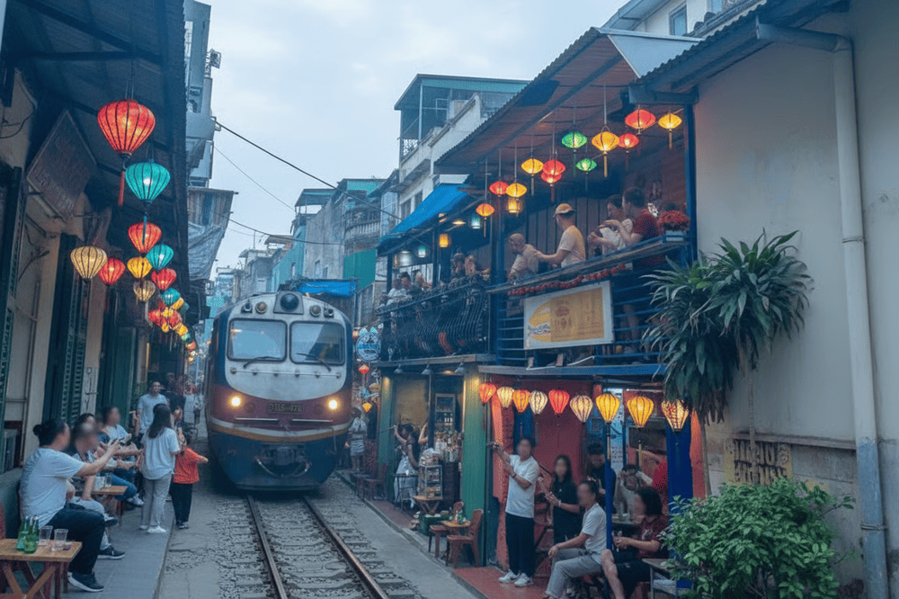 Hanoi Train Street stands out with its colourfully decorated caf&eacute;s